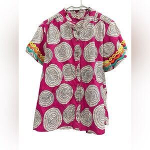 Ivy Jane Pink Button Down Shirt with Circular Patterns